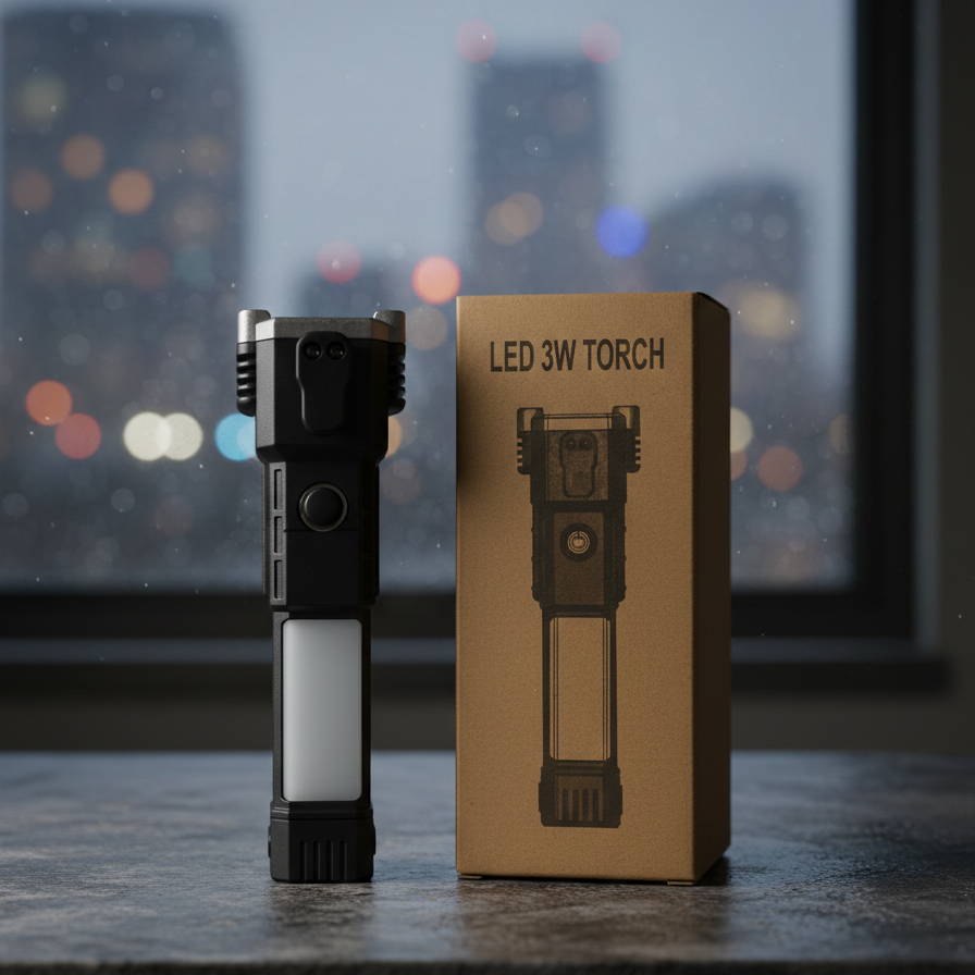 Ultra-Bright LED Tactical Torch Flashlight: High-Powered, Rechargeable Handheld Light with Adjustable Zoom and Multiple Modes (High/Low/Strobe/SOS) View Gallery - Pakistan