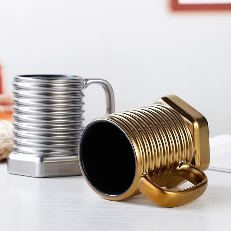 Screw Shape Ceramic Coffee Mug: Unique 3D Porcelain Tea Cup with Sculptural Twist Design. View Gallery - Pakistan