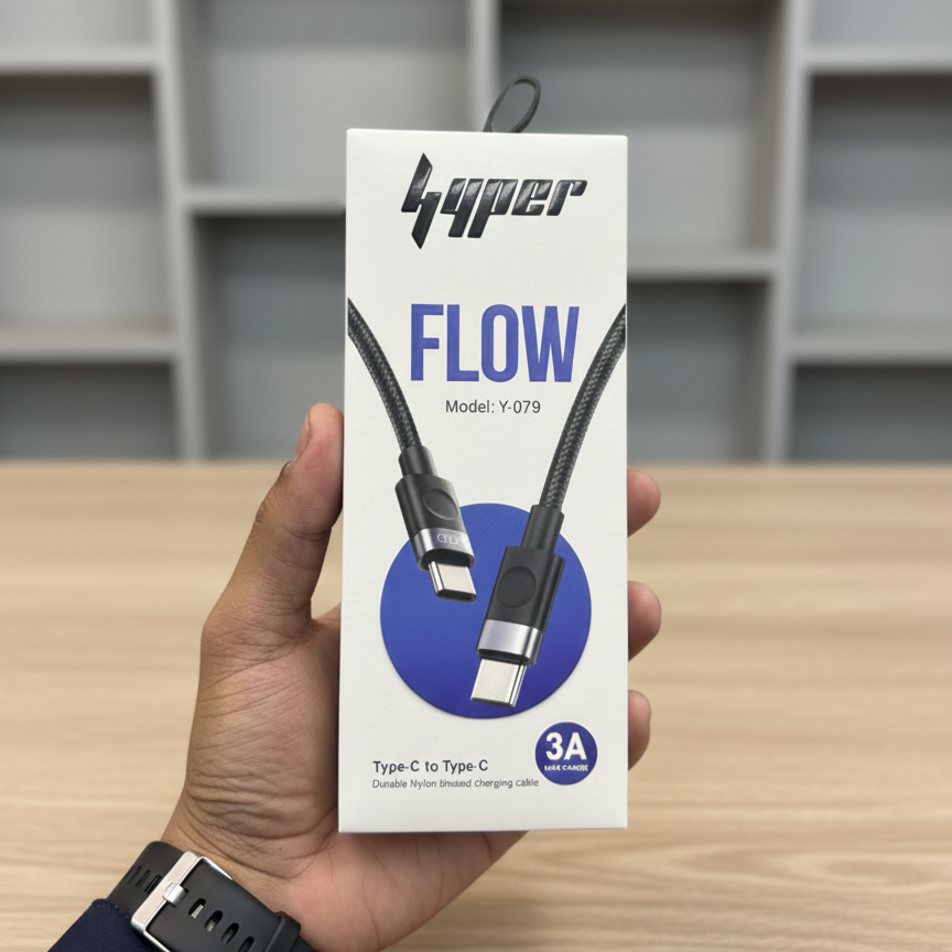 Hyper FLOW Type-C to Type-C Fast Charging Cable | Model Y-079 | 3A Nylon Braided View Gallery - Pakistan