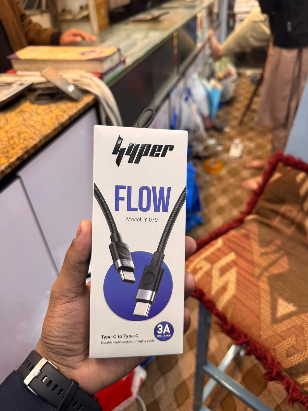 Hyper FLOW Type-C to Type-C Fast Charging Cable | Model Y-079 | 3A Nylon Braided View Gallery - Pakistan