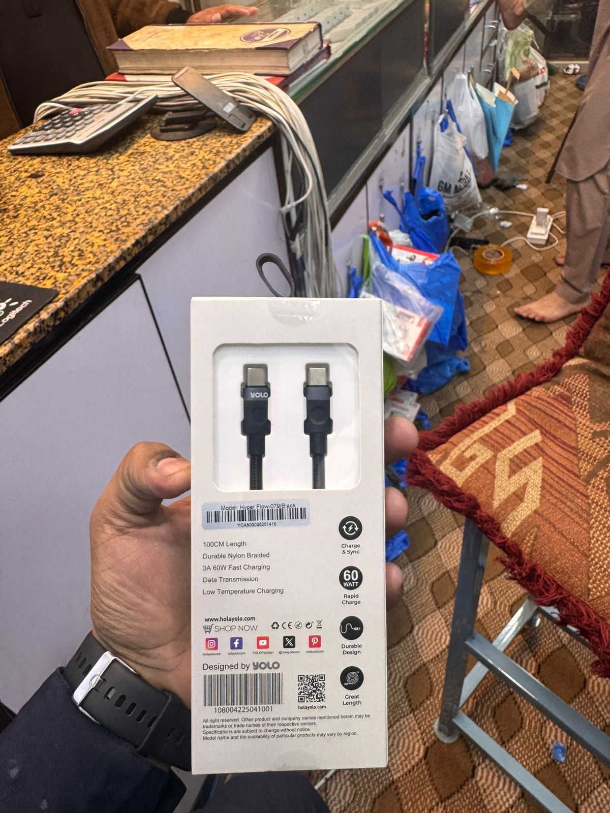 Hyper FLOW Type-C to Type-C Fast Charging Cable | Model Y-079 | 3A Nylon Braided View Gallery - Pakistan