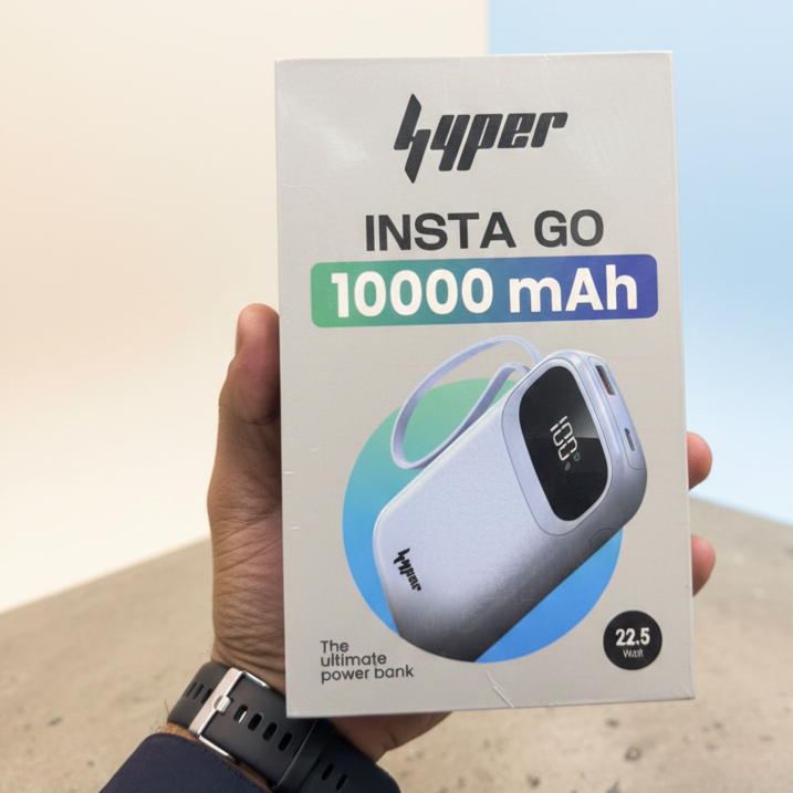 Yolo Hyper InstaGo 10000mah Powerbank 22.5W Fast Charging Digital Display Three Built In Cables Type C Lightning USB Multiple Ports