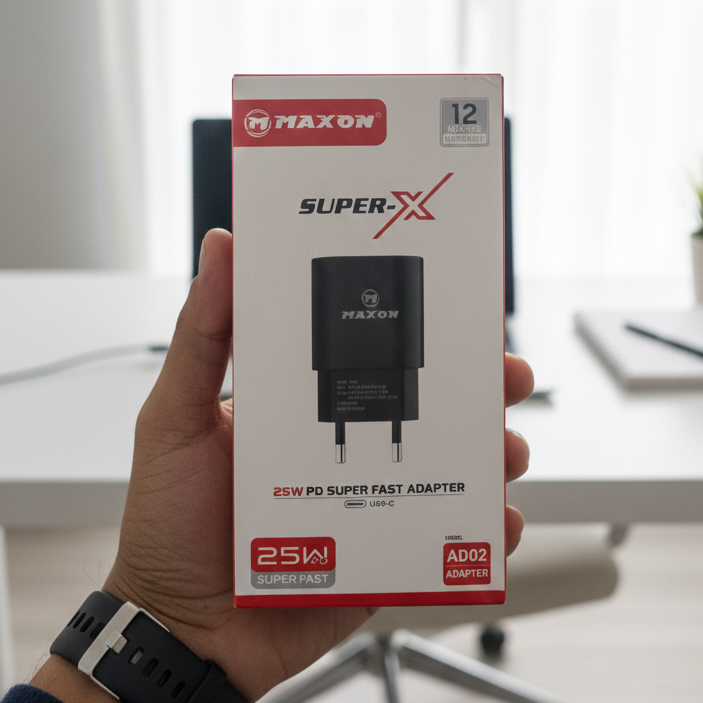 Maxon AD02 25W Adapter Power 25WPD Fast Charger Compatible For IOS Android Mobile Phones Electric Leakage Protection Temperature Protection (Without Cable)
