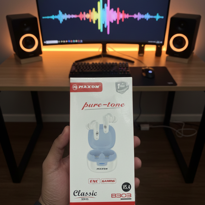 Maxon B303 Wireless Earbuds – ENC + Gaming Mode, 6hrs Playtime, 10m Range, Touch Control, 130hrs Standby