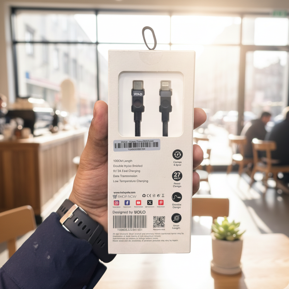 YOLO HYPER Y-080 Ctoi Cable – 100cm Nylon Braided, 9V 3A Fast Charging, Data Transmission, Low Temp Charging View Gallery - Pakistan