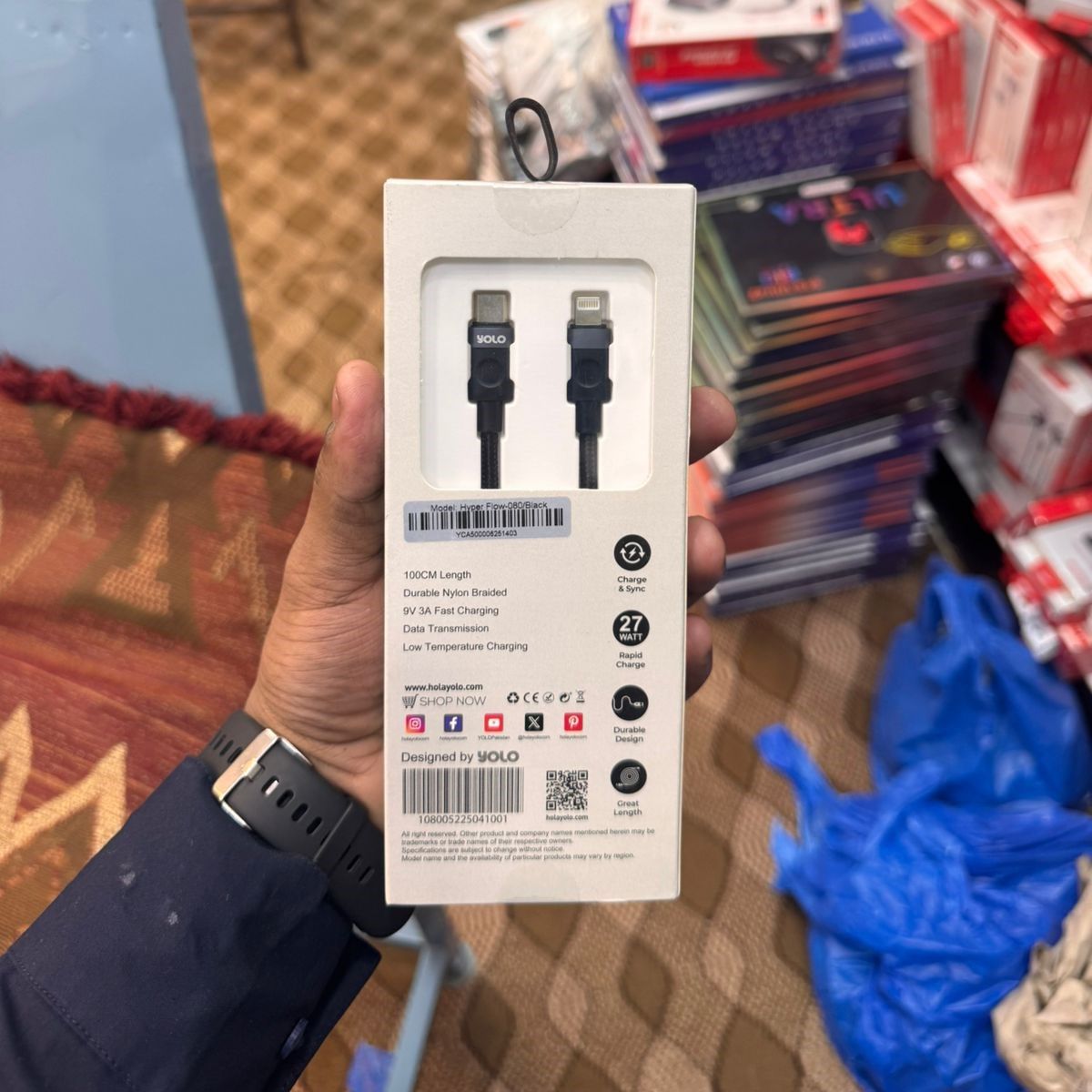 YOLO HYPER Y-080 Ctoi Cable – 100cm Nylon Braided, 9V 3A Fast Charging, Data Transmission, Low Temp Charging View Gallery - Pakistan