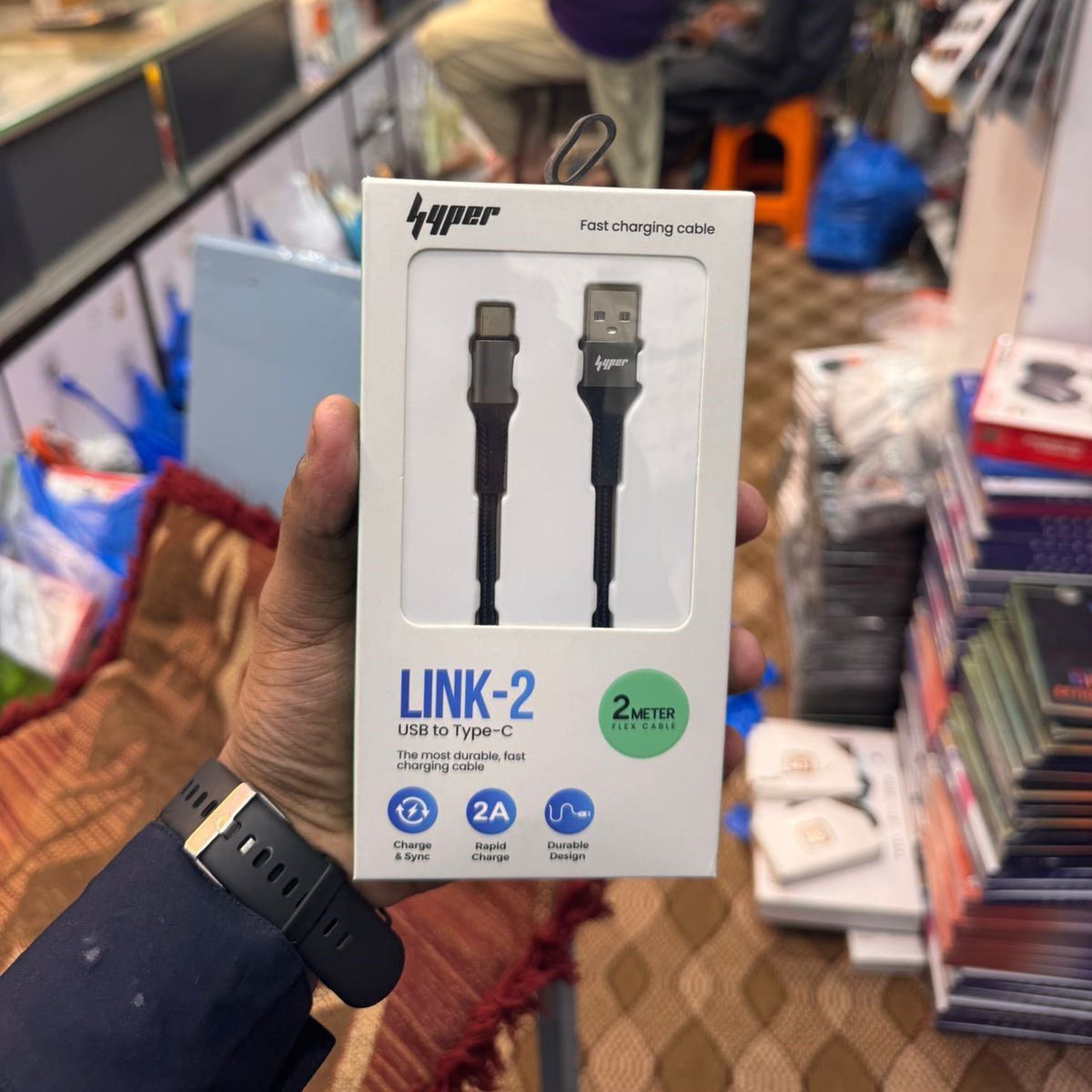 Yolo Hyper LINK-2 USB to Type C Charging Cable (Y-084) – Durable Nylon Braided, 2m, Fast 2A Charging & Data Transfer View Gallery - Pakistan
