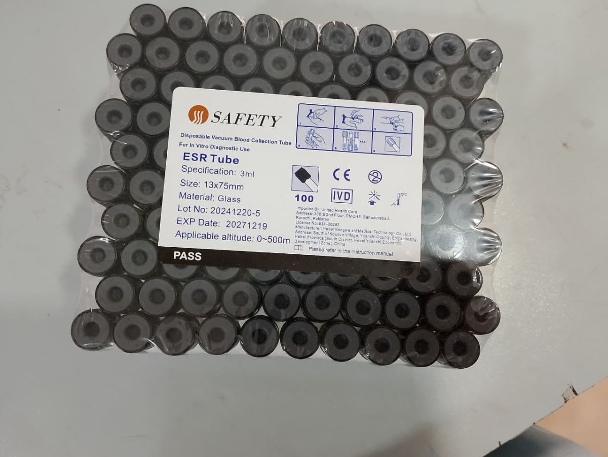 Safety Black Collection Tube – ESR Blood Test Tube 3ML, Secure Sample Collection, 100pcs Laboratory Pack View Gallery - Pakistan
