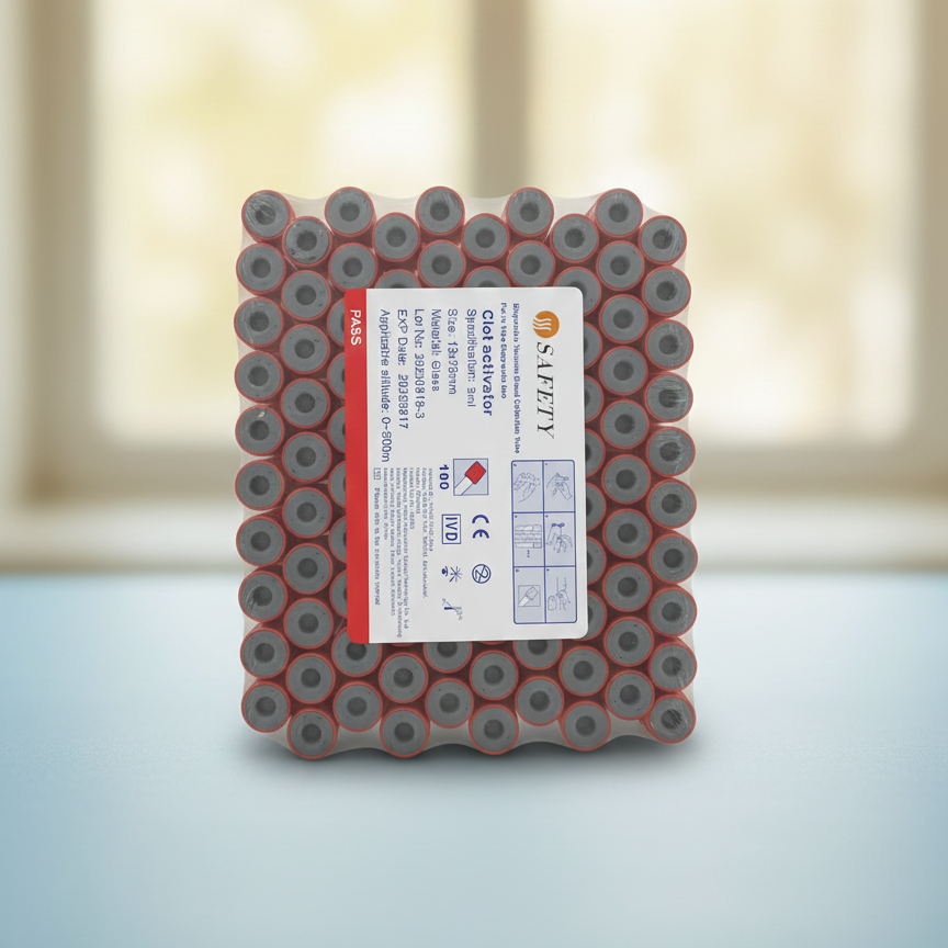 SAFETY Clot Activator Vacuum Blood Collection Tubes (Glass, 3ml, 13x75mm) - Pack of 100