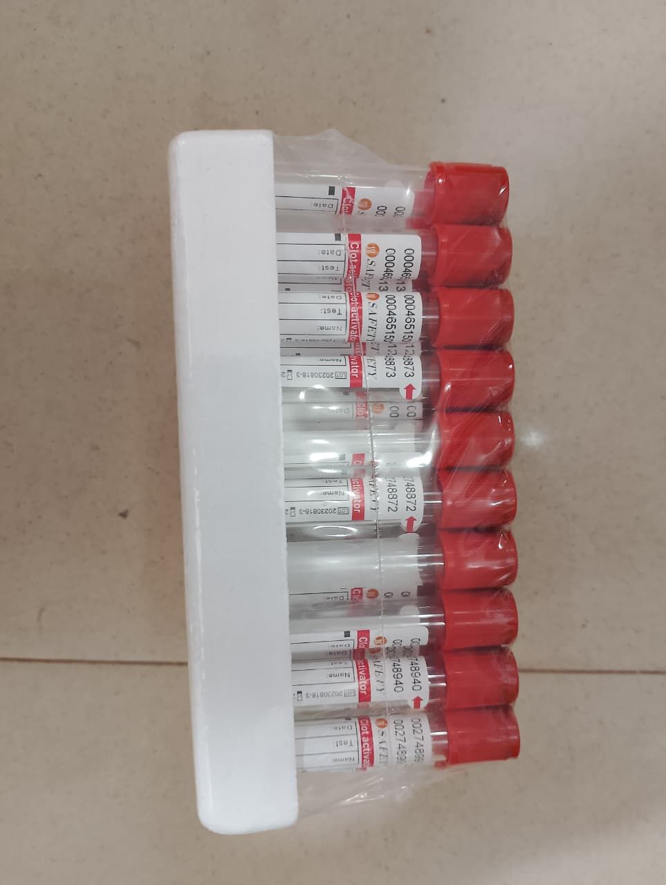 SAFETY Clot Activator Vacuum Blood Collection Tubes (Glass, 3ml, 13x75mm) - Pack of 100 View Gallery - Pakistan