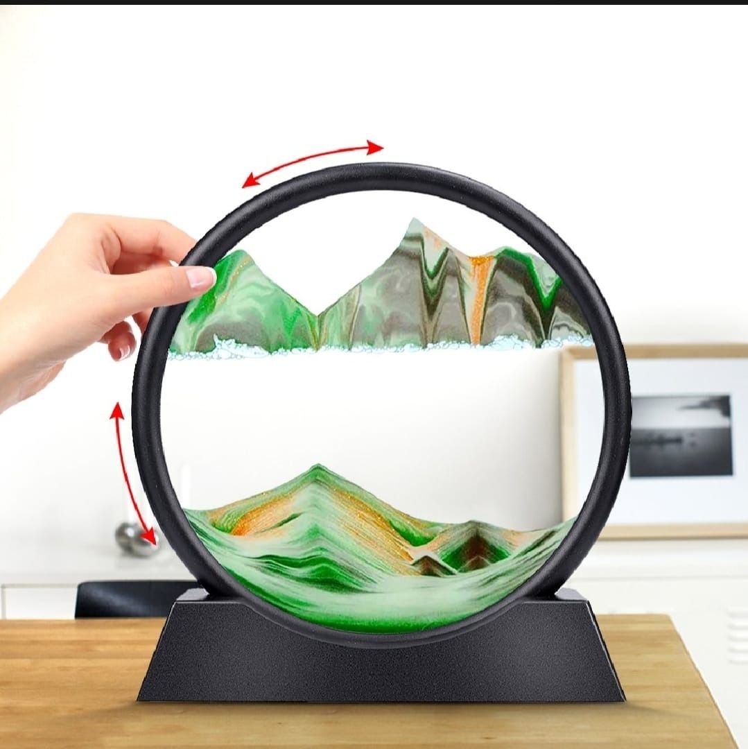 3D Dynamic Moving Sand Art Table Lamp with Wooden/Metal Stand: LED Sandscape Quicksand Night Light for Relaxing Home Decor. This Mesmerizing View Gallery - Pakistan