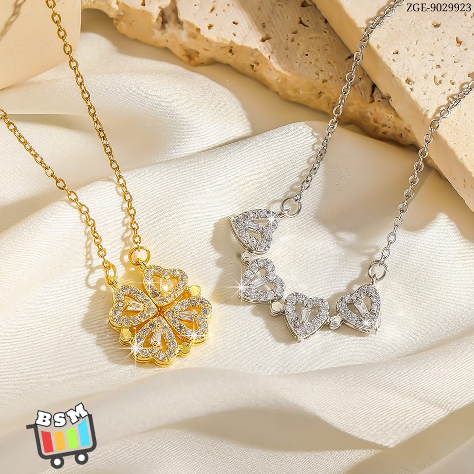 ZGE-923 Korean Magnetic 4 Leaf Clover Pendant Necklace – Elegant 2 Ways Wearable Jewellery for Women View Gallery - Pakistan