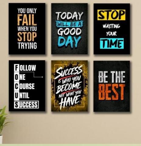 Set Of 6 Motivational Quotes Wooden Tiles For Wall Decoration Sticky Photo Tiles With Double Tape Durable Quality Elegant Design