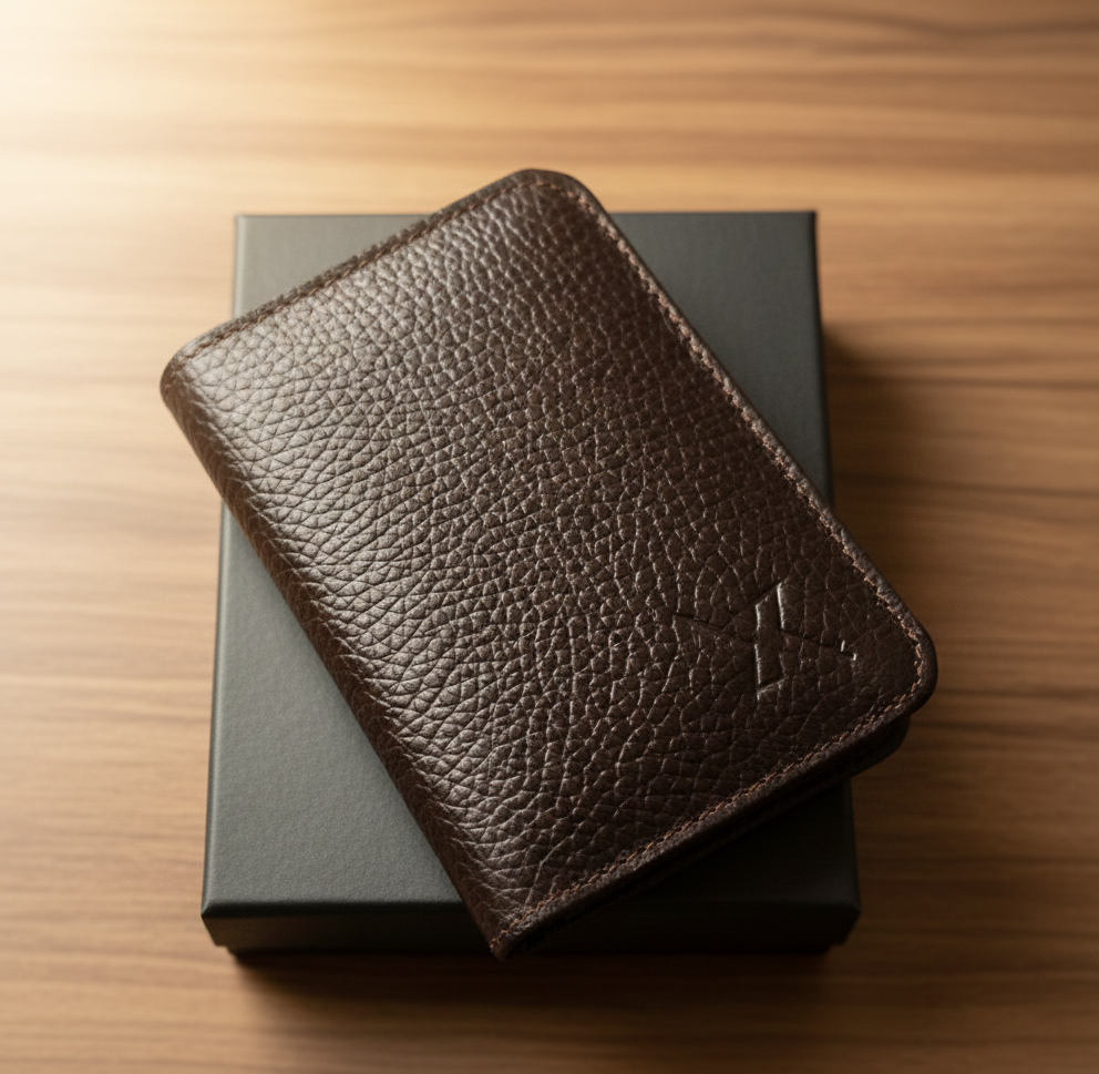 Unisex Slim Cow Leather Wallet – Brown | Minimalist Bifold Card &amp; Cash Holder