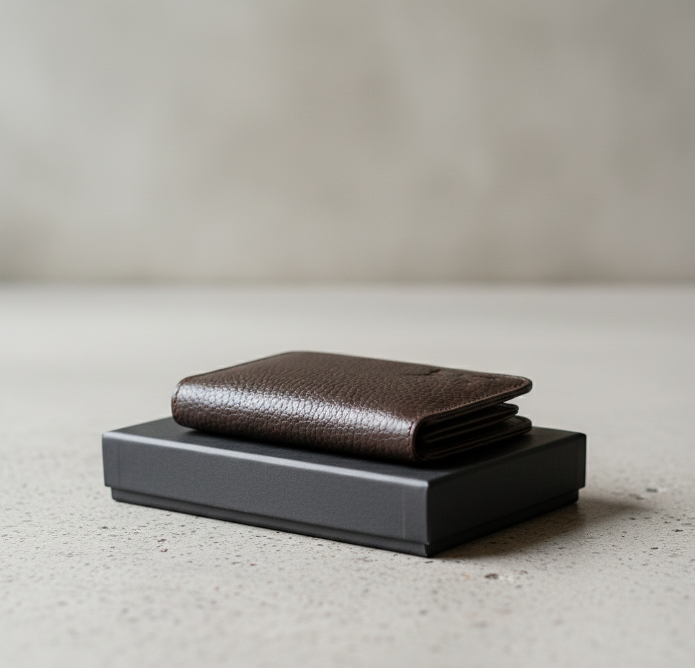 Unisex Slim Cow Leather Wallet – Brown | Minimalist Bifold Card & Cash Holder View Gallery - Pakistan