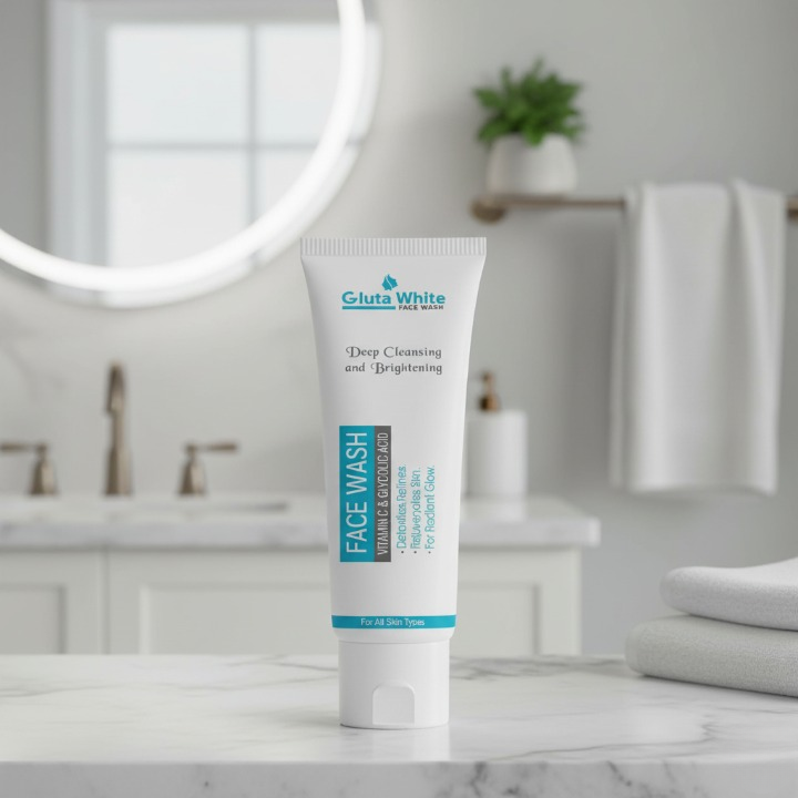 100ML - Gluta White Face Wash Deep Cleansing And Brightening With Vitamin C And Glycolic Acid Detoxifies Refines And Rejuvenates Skin For Radiant Glow (Without Box)