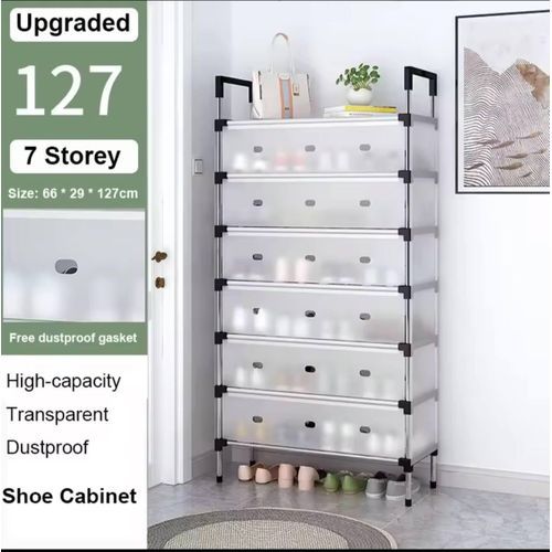 Multi Layer Dustproof Shoe Rack Organizer With Cover Foldable Plastic Shoe Storage Cabinet Durable Quality View Gallery - Pakistan