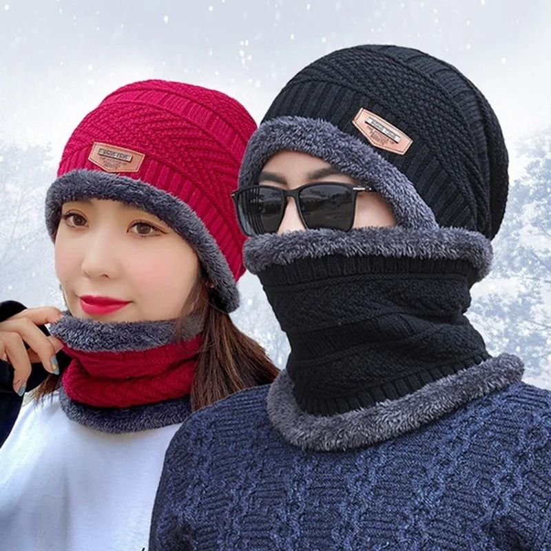 Winter Beanie Hat For Men Fleece Scarf Women Knitted Hat Warm Cap Thick Wool Neck Warmer Scarf Balaclava Mask Skullies Beanies (Random Color) View Gallery - Pakistan