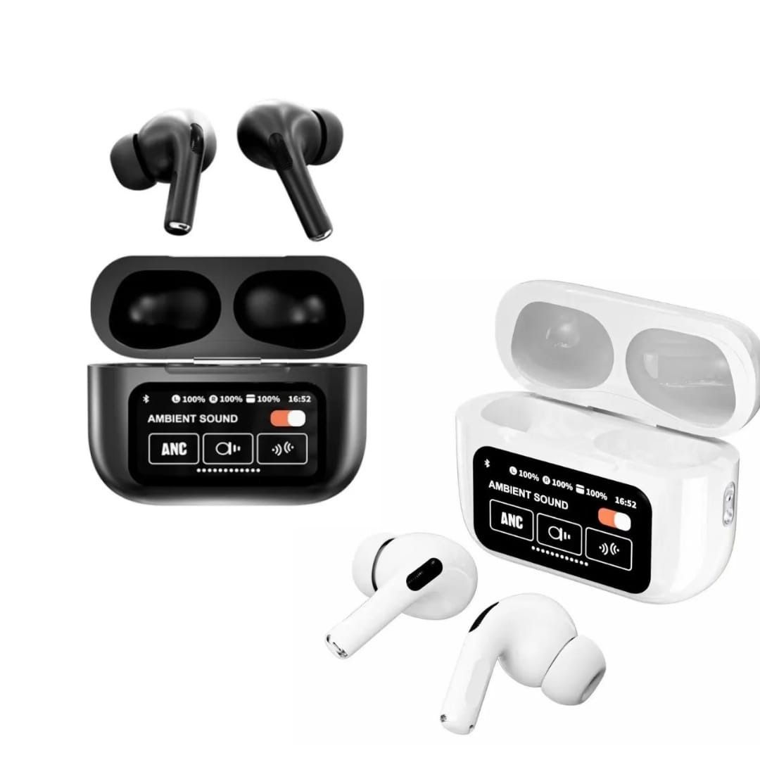 A9 Pro Earbuds With Anc Technology Sleek Matte Black Design Led Indicator Built In Screen And Clear Sound Quality View Gallery - Pakistan