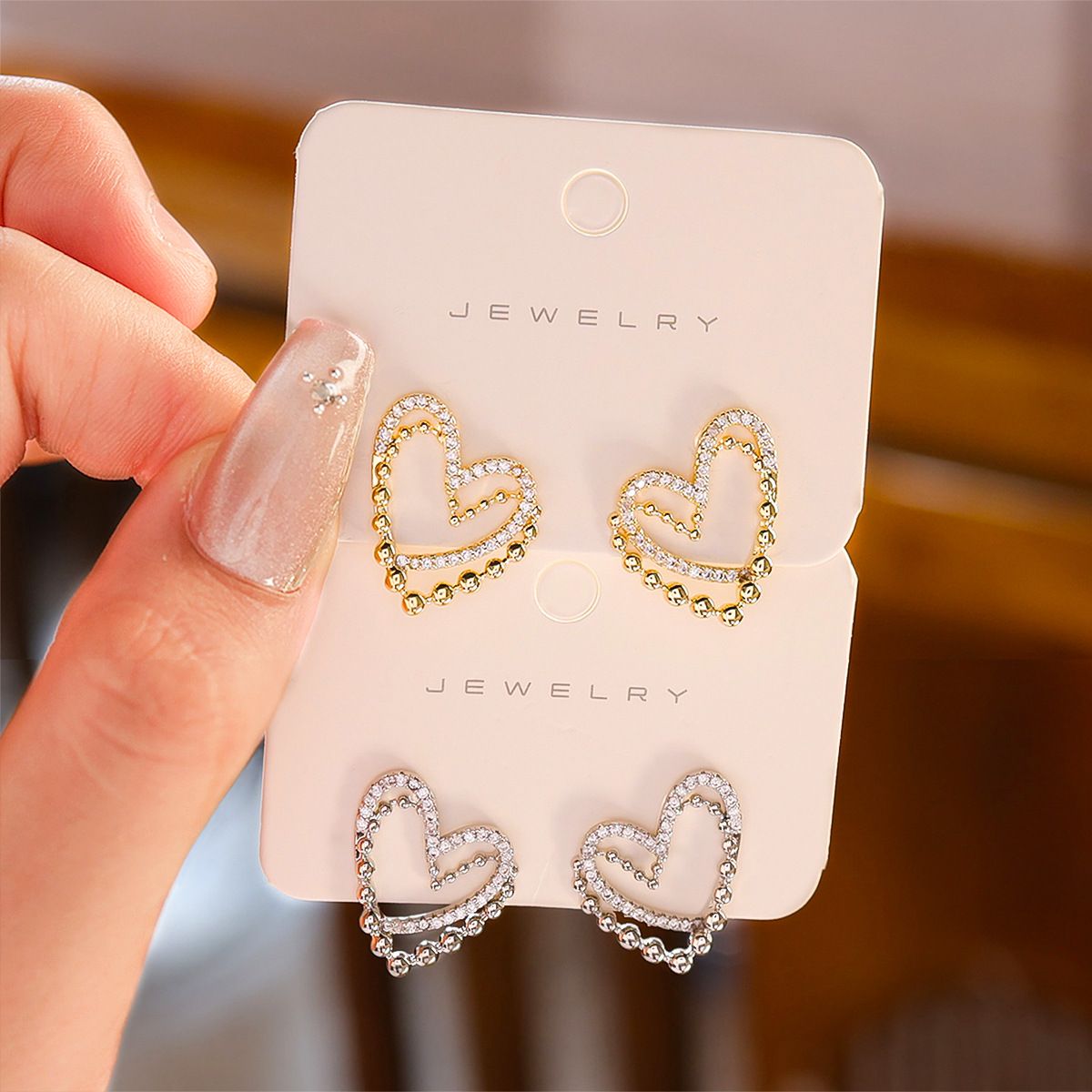 ZJE-164 Heart Shape Double Korean Earrings – Elegant Fashion Jewellery, Stylish Accessory for Women