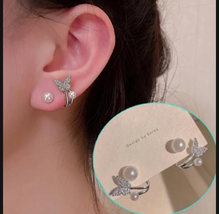 AXJ-161 Butterfly Pearl Korean Earrings – Elegant Design, Stylish Accessory for Women