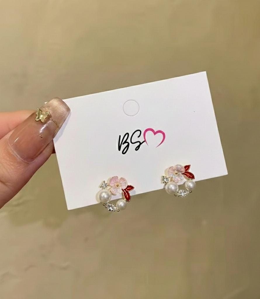 AWT-118 Korean Leaf Sparkling Pearl Earrings –  | Elegant Leaf Design With Premium Pearls, Perfect for Daily Wear, Parties & Special Occasions View Gallery - Pakistan