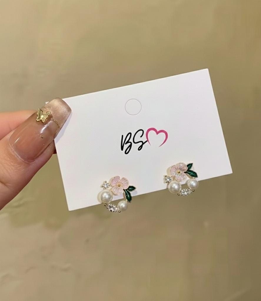 AWT-118 Korean Leaf Sparkling Pearl Earrings –  | Elegant Leaf Design With Premium Pearls, Perfect for Daily Wear, Parties & Special Occasions View Gallery - Pakistan