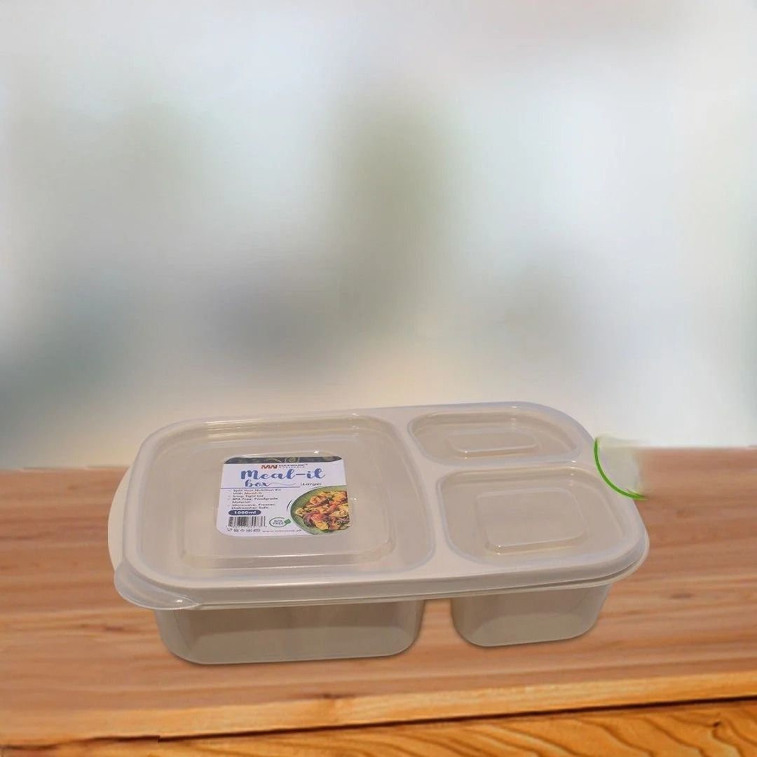 Meal-It 3-Compartment Lunch Box (1000 ml Large) – Leak-Resistant Meal Prep Container for Neatly Separated Food Items View Gallery - Pakistan