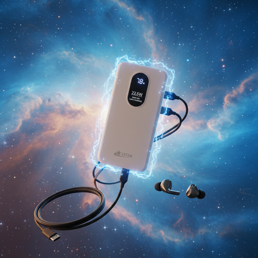 20,000mAh High-Capacity Power Bank With Built-in Cables | 22.5W Fast Charging | Digital Display | Type-C + iPhone Wires View Gallery - Pakistan