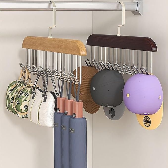 8 Hooks Multi-function Wooden Caps, Belts, Tie Hanger – Strong No Trace Storage Rack(Random Colour)