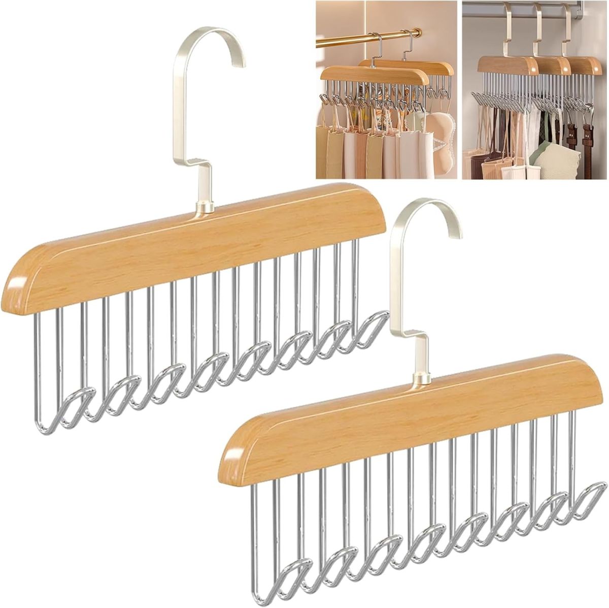 8 Hooks Multi-function Wooden Caps, Belts, Tie Hanger – Strong No Trace Storage Rack(Random Colour) View Gallery - Pakistan