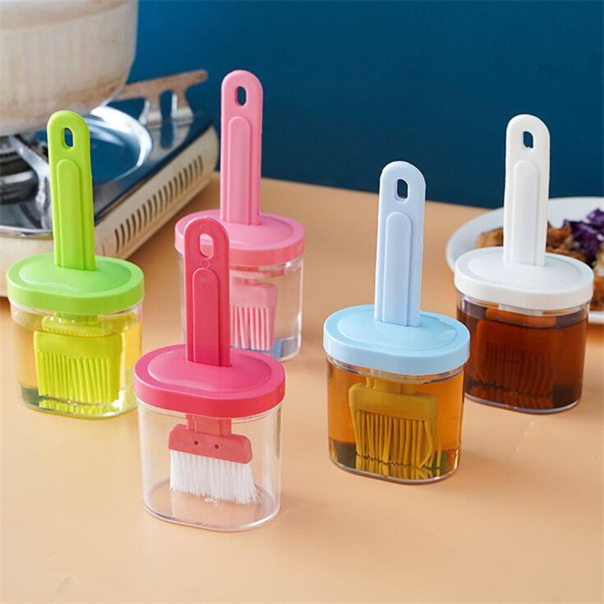 Oil Bottle with Silicone Brush – Durable Kitchen Tool for Easy Cooking and Baking Use.( Random Color) View Gallery - Pakistan