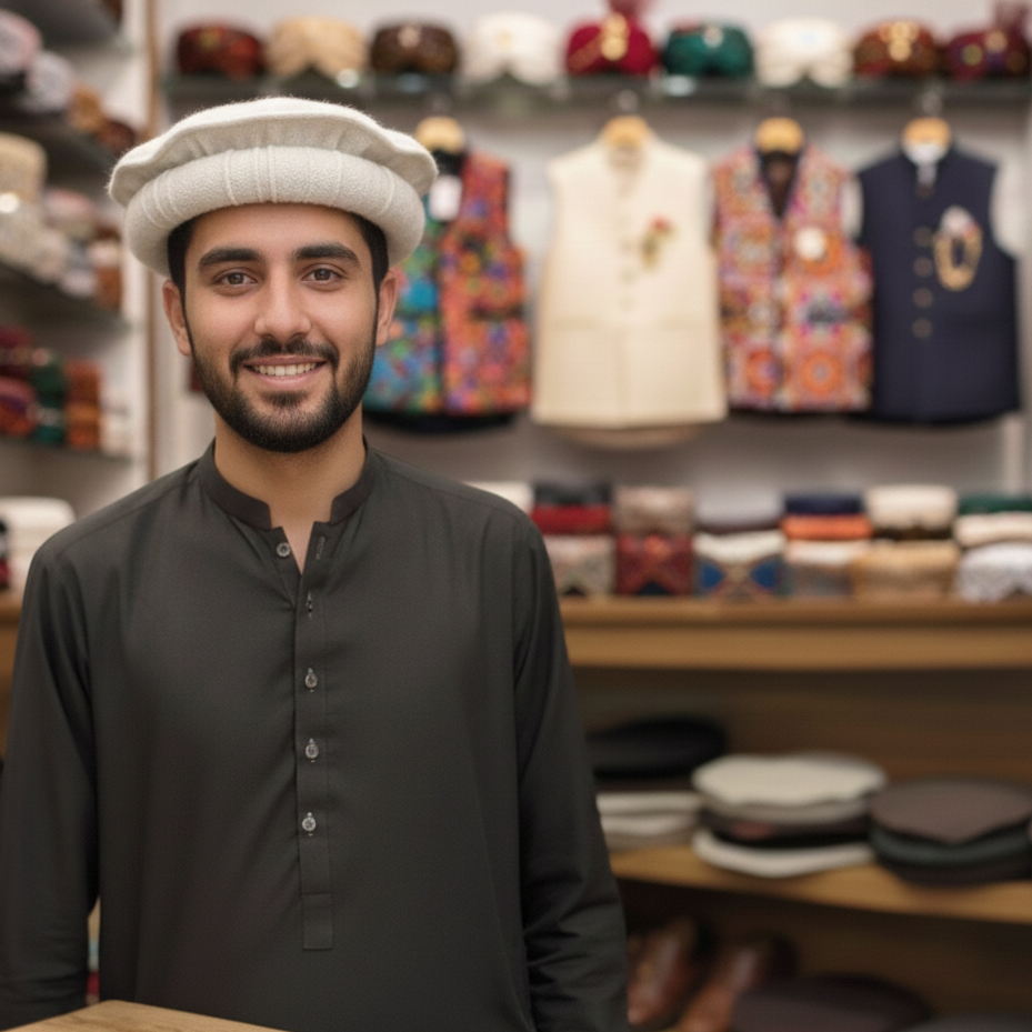 Peshawari Cap Traditional Style Durable Fabric Comfortable Fit Elegant Look Perfect Choice For Daily Wear Travel And Household Needs (Random Color) View Gallery - Pakistan