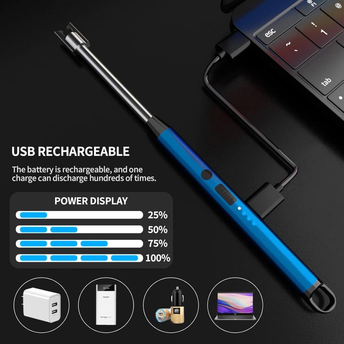 360° Outdoor Kitchen USB Rechargeable Arc Lighter – Flexible Neck, Safety Lock, Windproof & Eco-Friendly Design- Random color View Gallery - Pakistan