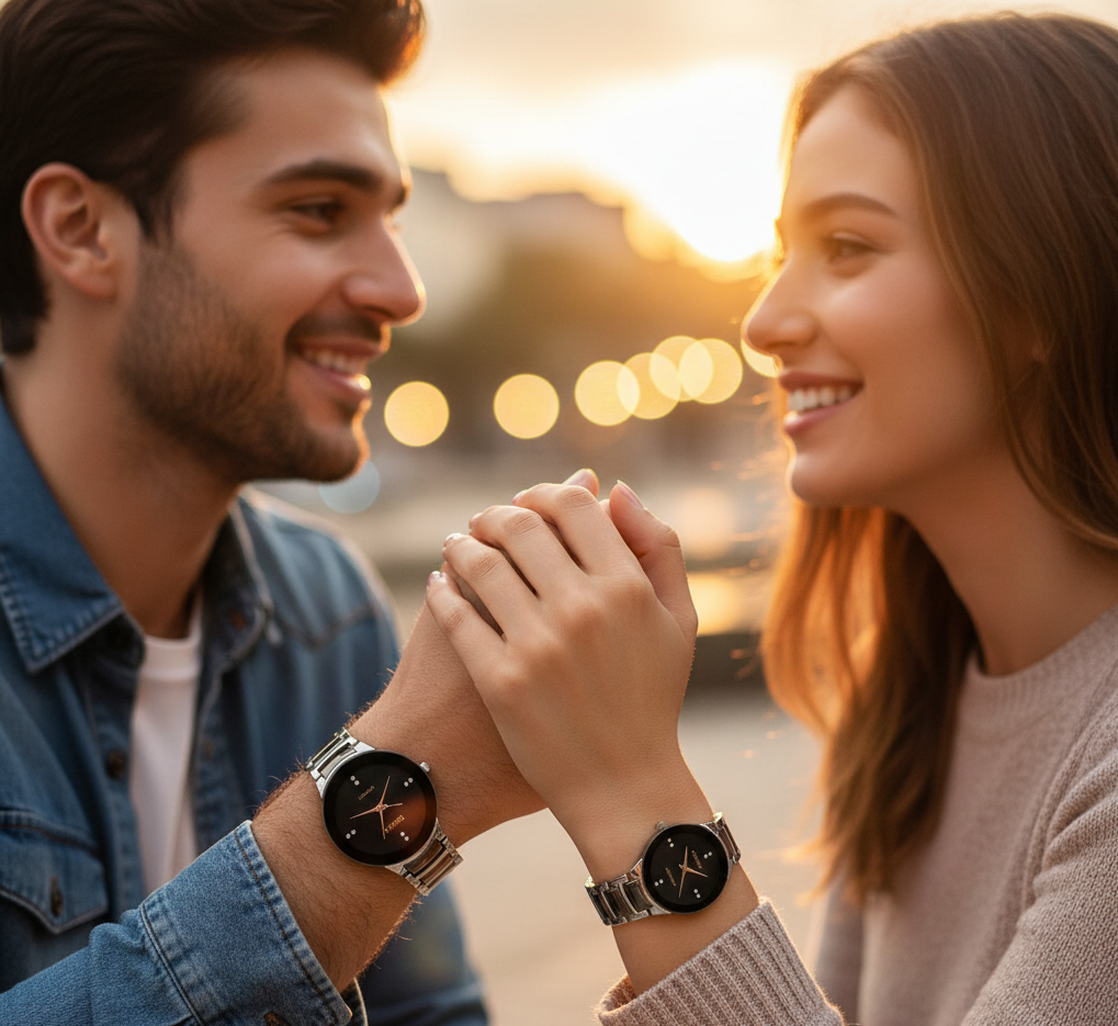 POSITIF Couple Watch – Elegant Matching His & Her Timepieces | Stylish Pair Gift For Lovers, Anniversary & Special Occasions (random colour) View Gallery - Pakistan