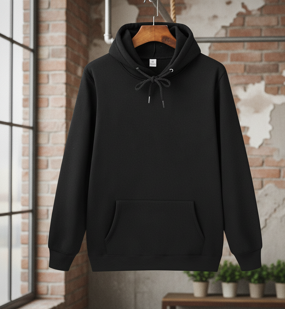 Black Polyester Hoodie – Warm, Soft &amp; Stylish | Unisex Casual Wear for Winter &amp; Everyday Comfort