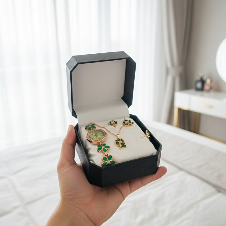 Ladies Jewellery And Bangle With Watch Elegant Stylish Durable Quality Timeless Fashion Accessory (With Box) View Gallery - Pakistan