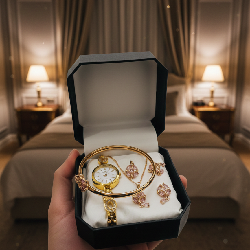 Ladies Watch With Jewellery & Bangle Elegant Stylish Durable Quality Timeless Design (With Box) View Gallery - Pakistan