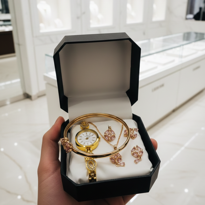 Ladies Watch With Jewellery & Bangle Elegant Stylish Durable Quality Timeless Design (With Box) View Gallery - Pakistan
