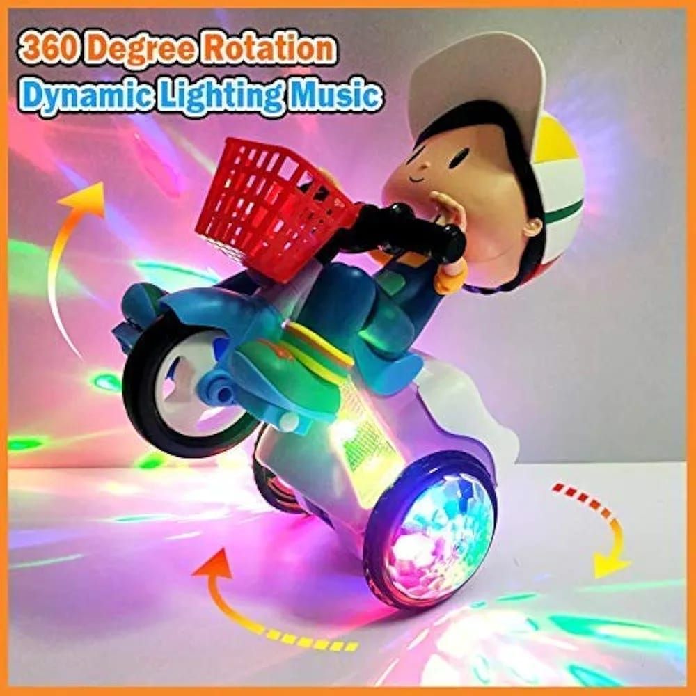 Musical Stunt Tricycle Toy Bike for Kids with 360° Rotation, 3D Flashing Lights, Music & Bump and Go Action View Gallery - Pakistan