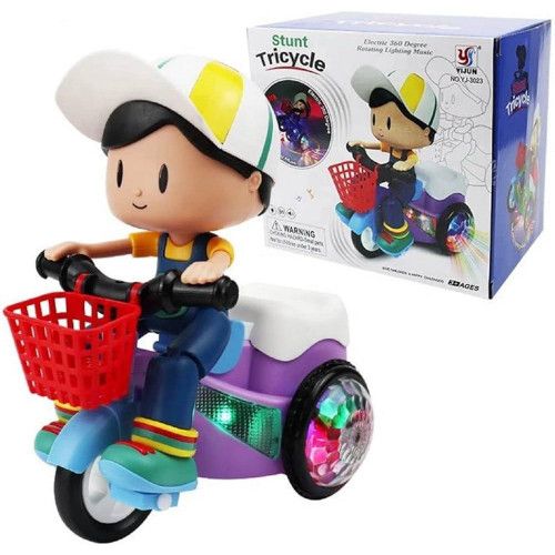 Musical Stunt Tricycle Toy Bike for Kids with 360° Rotation, 3D Flashing Lights, Music & Bump and Go Action View Gallery - Pakistan