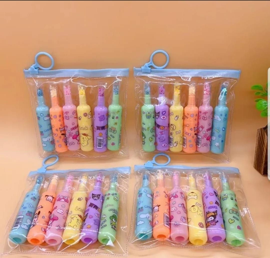 Pack of 6 Bottle Shaped Kromi Character Highlighters for Girls and Boys – Cute Stationery Set View Gallery - Pakistan