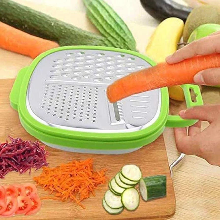 3-in-1 Cheese Grater with Storage Container, 3 Blades, Non-Stick Coating, Fruit &amp; Vegetable Slicer Peeler-1Pc