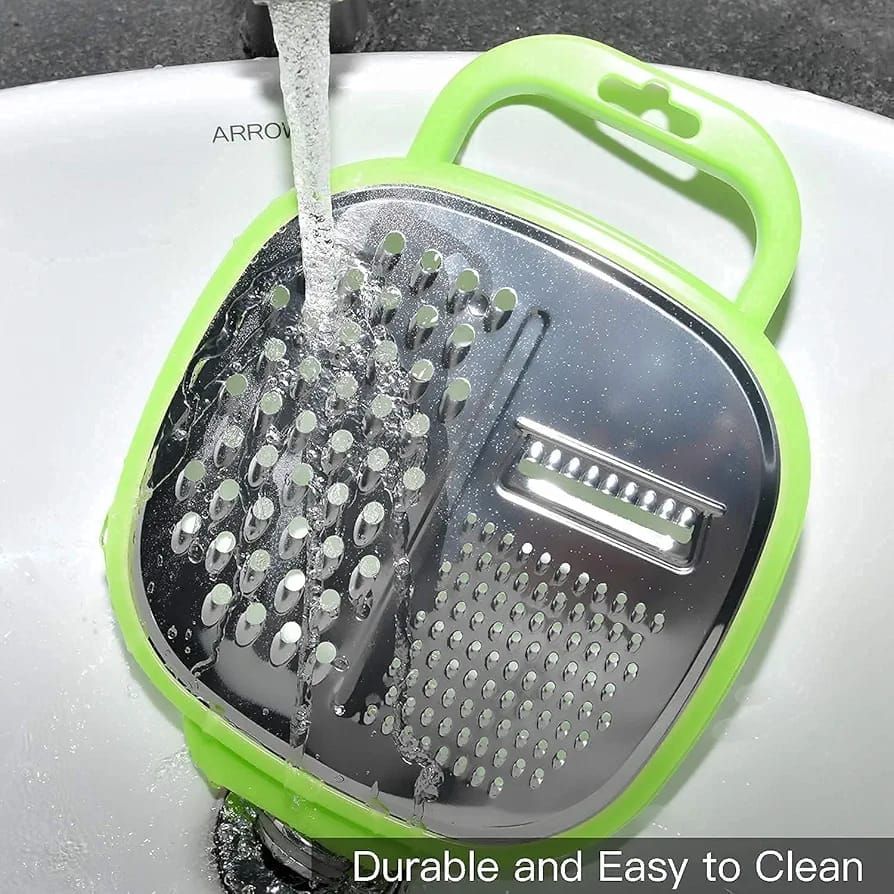 3-in-1 Cheese Grater with Storage Container, 3 Blades, Non-Stick Coating, Fruit & Vegetable Slicer Peeler-1Pc View Gallery - Pakistan