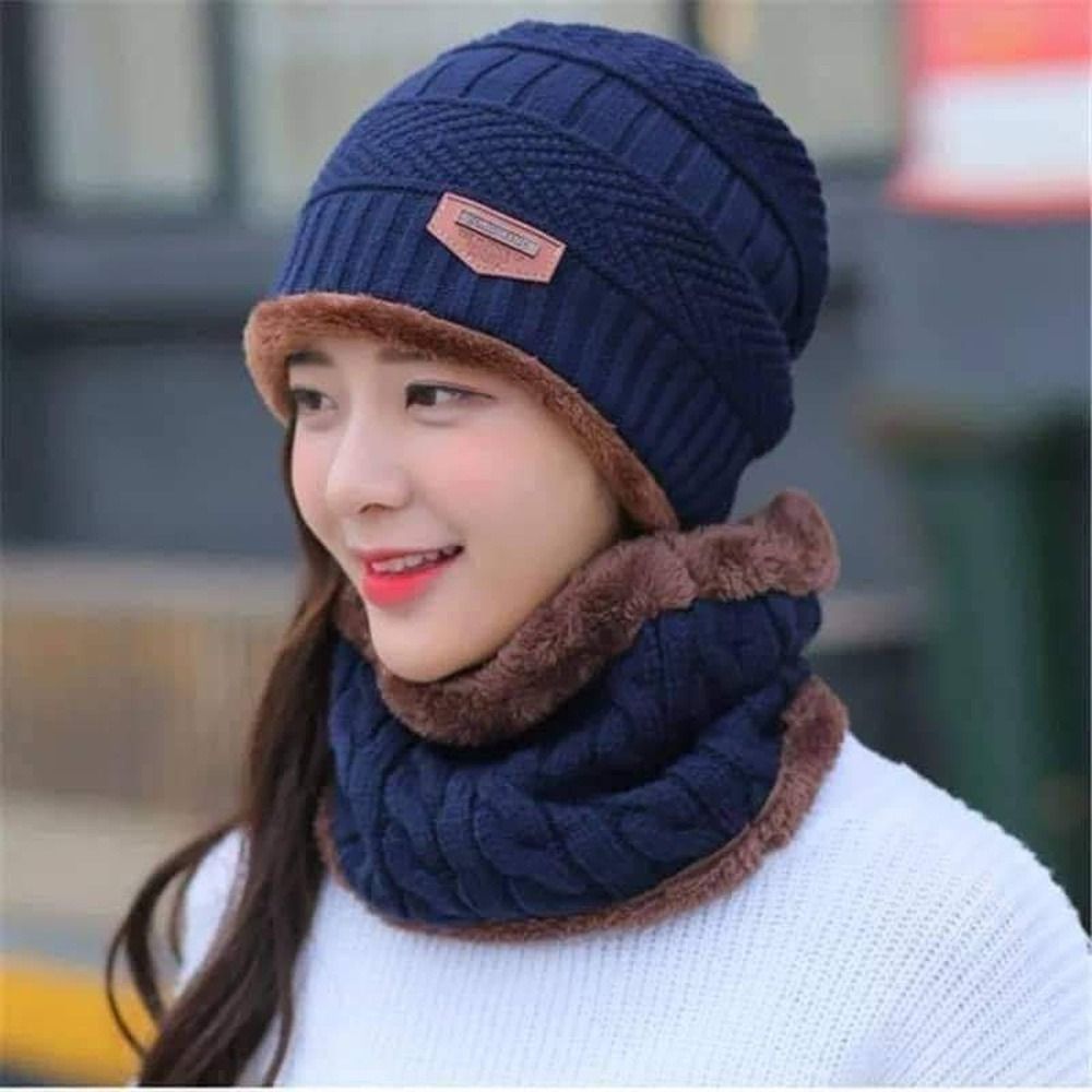Wool Cap With Neck Warmer | Beanie And Scarf Set | Winter Thermal Wool Cap For Men And Women (Random Color) View Gallery - Pakistan
