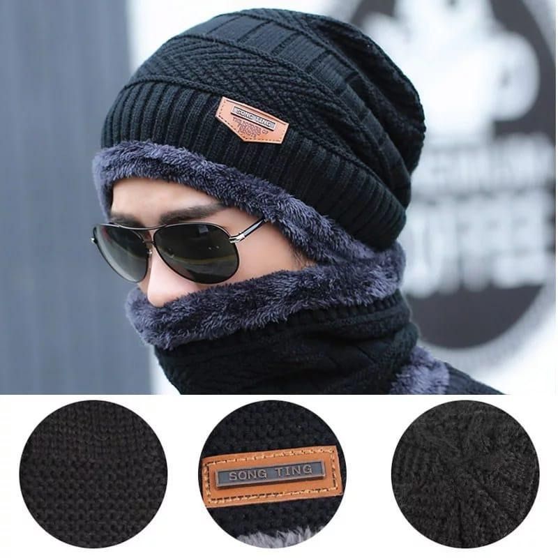 Wool Cap With Neck Warmer | Beanie And Scarf Set | Winter Thermal Wool Cap For Men And Women (Random Color) View Gallery - Pakistan