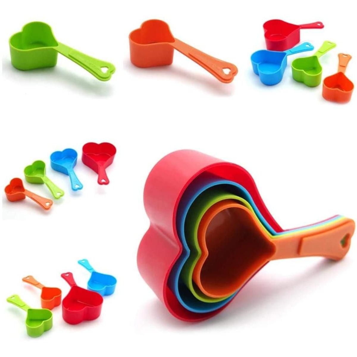 Heart Shaped Measuring Cups Multicolor | 4-Piece/Set Kitchen Measuring Cups for Baking &amp; Cooking | Cute Heart Design, Food-Grade, Easy to Clean