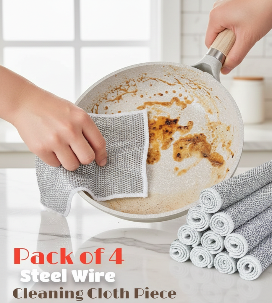 Pack of 4 Kitchen Steel Mesh Wire DishWasher Cleaning Cloth – Durable Dishwashing Scrubber Pads for Utensils, Pots, Pans &amp; Daily Kitchen Cleaning