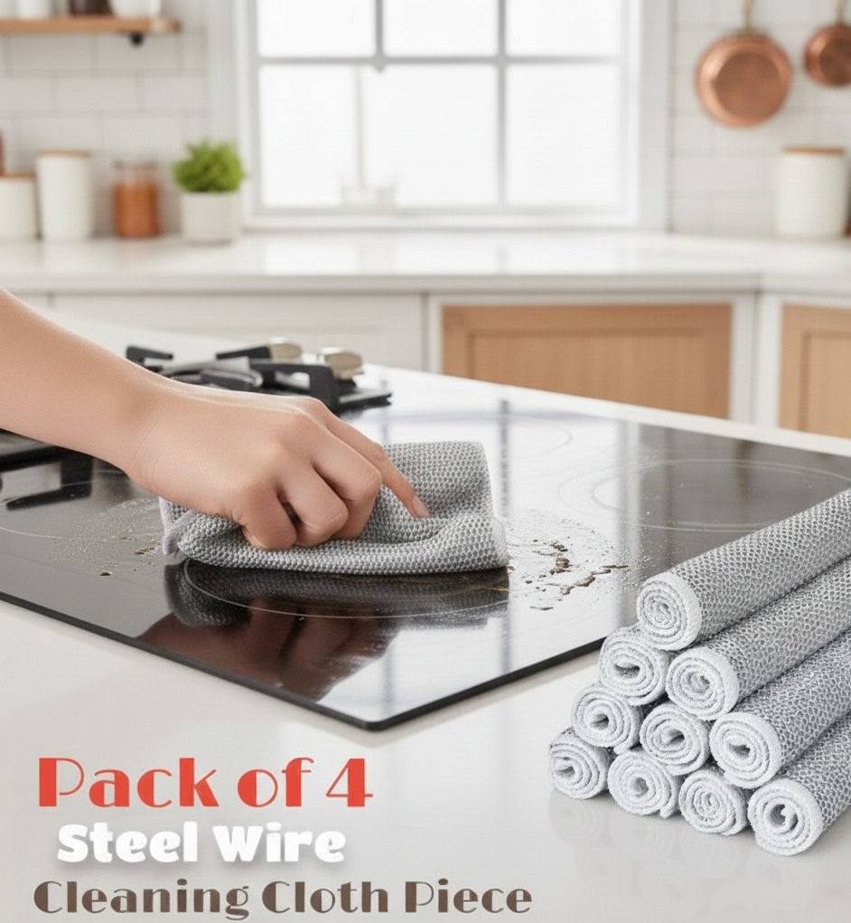 Pack of 4 Kitchen Steel Mesh Wire DishWasher Cleaning Cloth – Durable Dishwashing Scrubber Pads for Utensils, Pots, Pans & Daily Kitchen Cleaning View Gallery - Pakistan