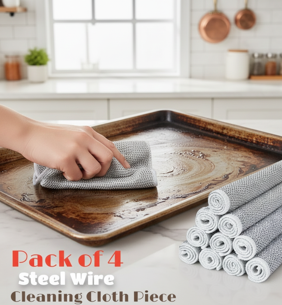 Pack of 4 Kitchen Steel Mesh Wire DishWasher Cleaning Cloth – Durable Dishwashing Scrubber Pads for Utensils, Pots, Pans & Daily Kitchen Cleaning View Gallery - Pakistan